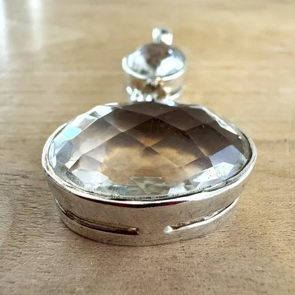 925 STERLING SILVER CRYSTAL QUARTZ PENDANT - MARKED - 2.5" 18g - Picture 2 of 5